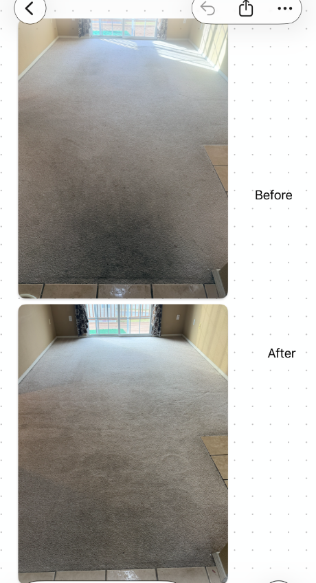 Comparison of a carpeted hallway, showing before and after cleaning results.